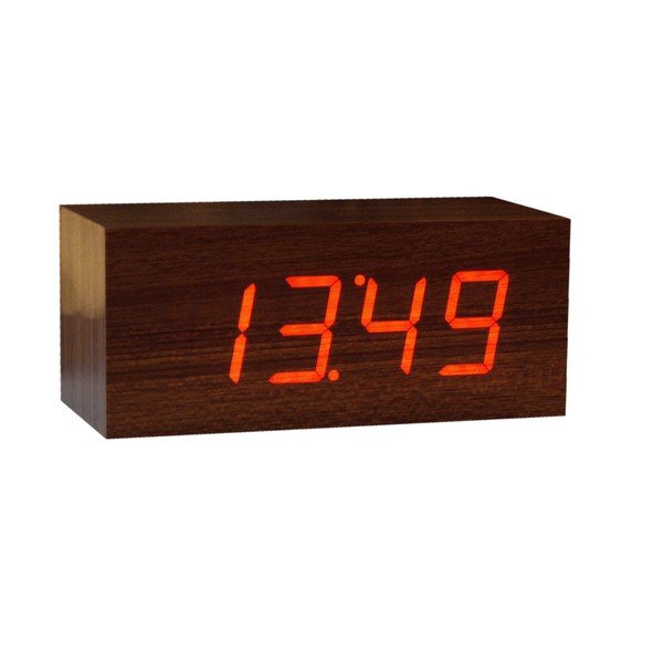 Červený LED budík Large, teak