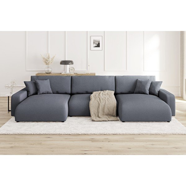 Тъмносив ъглов диван с място за съхранение от рипсено кадифе Sara – Ropez-image-1