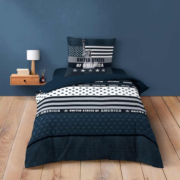 Тъмносиньо единично  памучно спално бельо 140x200 cm States – douceur d'intérieur-image-4