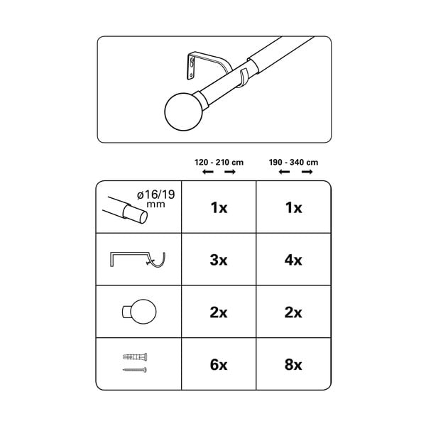 Метален разтегателен корниз 120 - 210 cm Koule - Gardinia-image-2