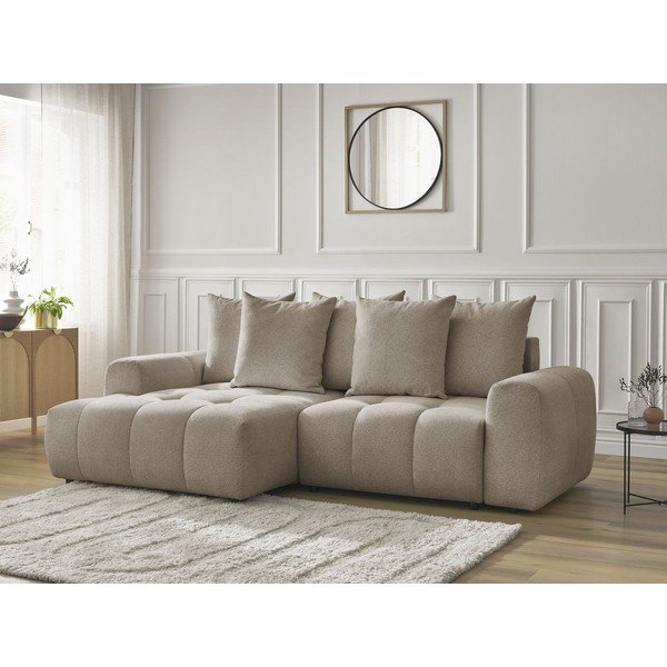 Бежов шенилов  разтегателен ъглов диван с място за съхранение (ляв ъгъл) Roxelane – Bobochic Paris-image-4