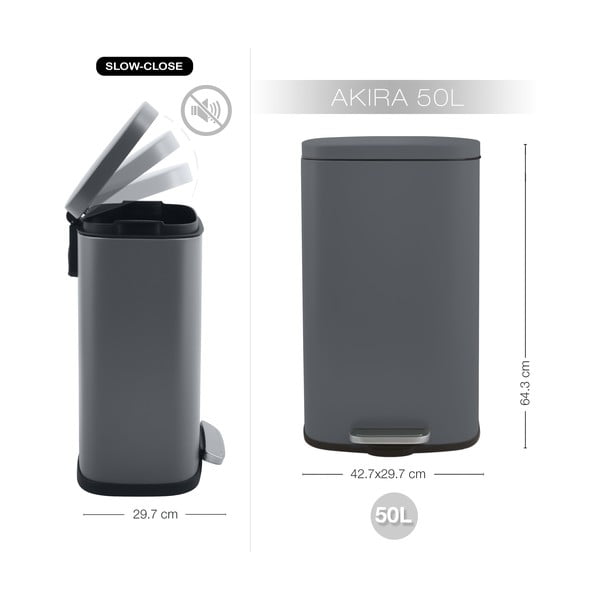 Тъмносиво стоманено кошче за боклук с педал 50 l   Akira – Spirella-image-3