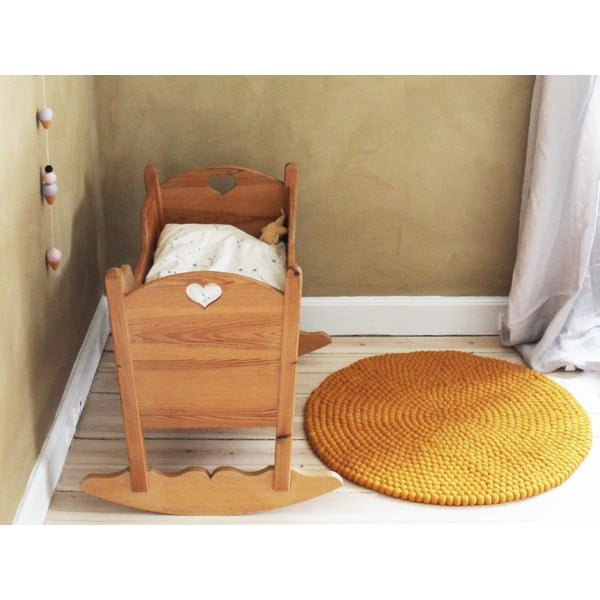 Килим от вълна с топчета в горчично жълто, ⌀ 90 cm Ball Rugs - Wooldot-image-2