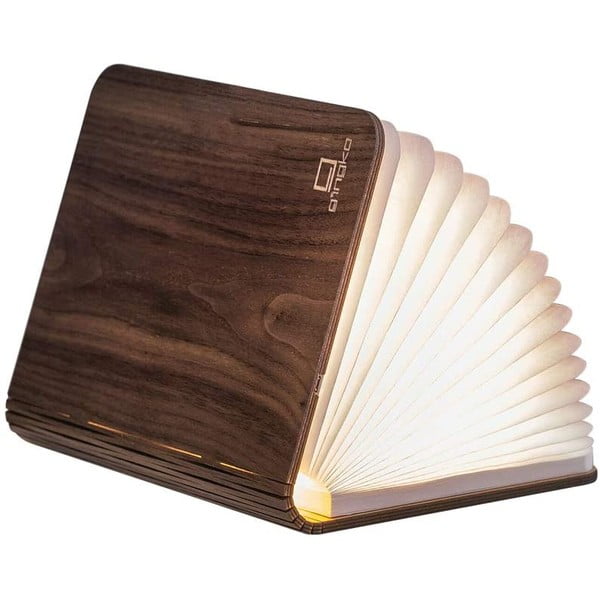 Тъмнокафява малка настолна лампа с форма на книга от орехово дърво Booklight - Gingko