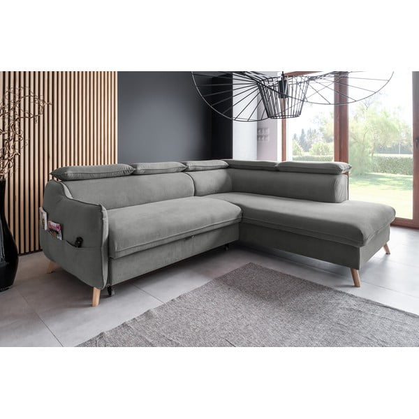 Ъглов разтегателен диван от светлосиво кадифе (десен ъгъл) Sweet Harmony - Miuform-image-3