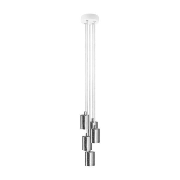 Bílé závěsné svítidlo s 5 kabely a objímkami ve stříbrné barvě Bulb Attack Cero Group