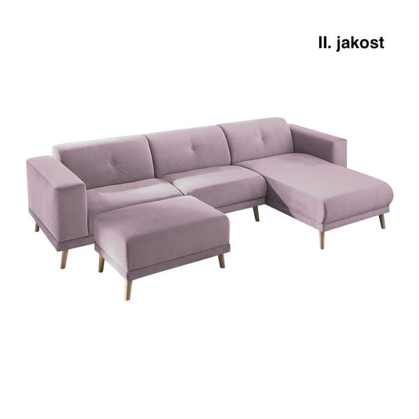 (Quality II) Розов ъглов диван с подложка за крака Luna, десен ъгъл, 308 cm - Bobochic Paris