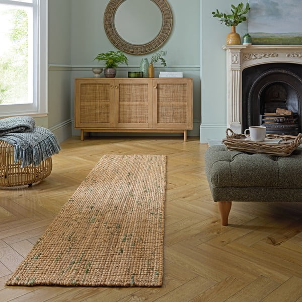 Зелено-естествена двустранна ръчно изработена ютена пътека 60x230 cm Jute Boucle Green – Flair Rugs-image-1