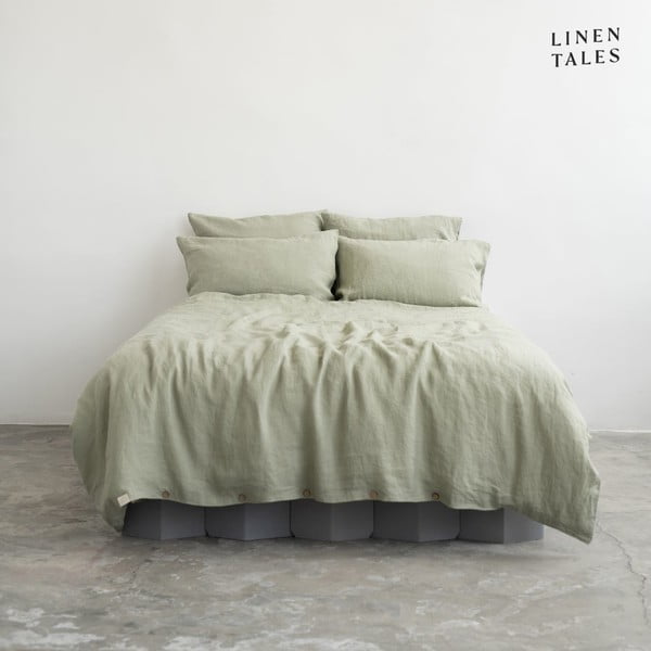Светлозелен ленен чаршаф за единично легло 165x220 cm - Linen Tales