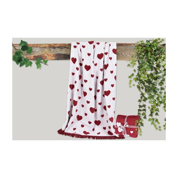 Червено одеяло с памучна смес Kalp, 155 x 125 cm - Dolce Bonita
