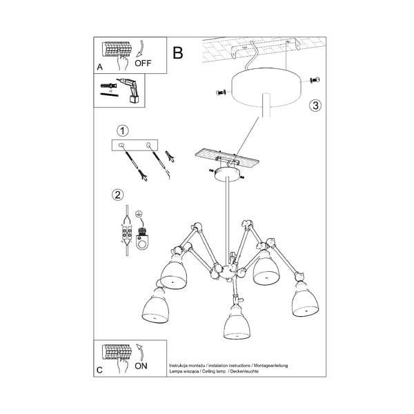 Черна висяща лампа с метален абажур 70x70 cm Matilda Shade - Sollux-image-4