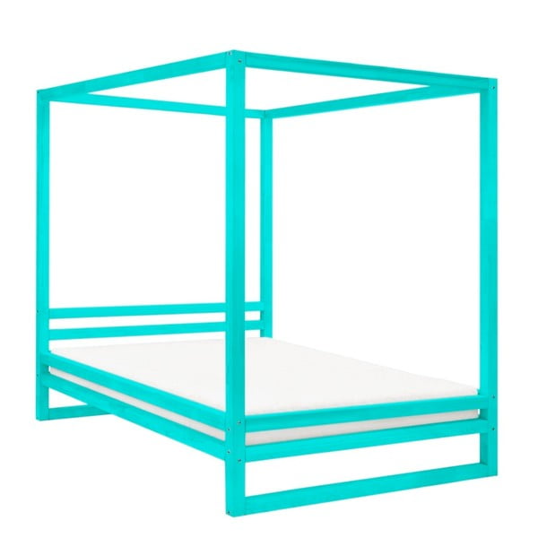 Тюркоазено синьо дървено двойно легло Baldee, 190 x 180 cm - Benlemi