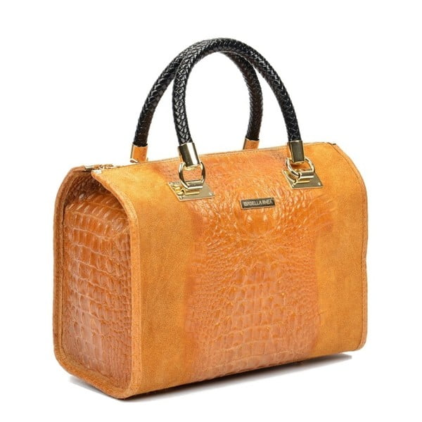 Кафява кожена чанта в цвят коняк Kleo Cognac - Isabella Rhea
