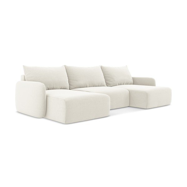 Кремав кадифен сгъваем/с място за съхранение ъглов диван (U форма) Kalena – Makamii-image-2