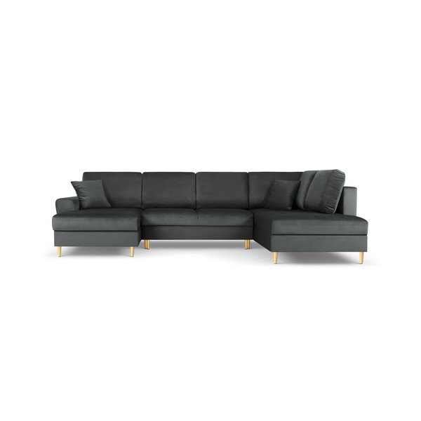 Тъмносив кадифен разтегателен ъглов диван с място за съхранение (десен ъгъл/U форма) Kyoto – Cosmopolitan Design