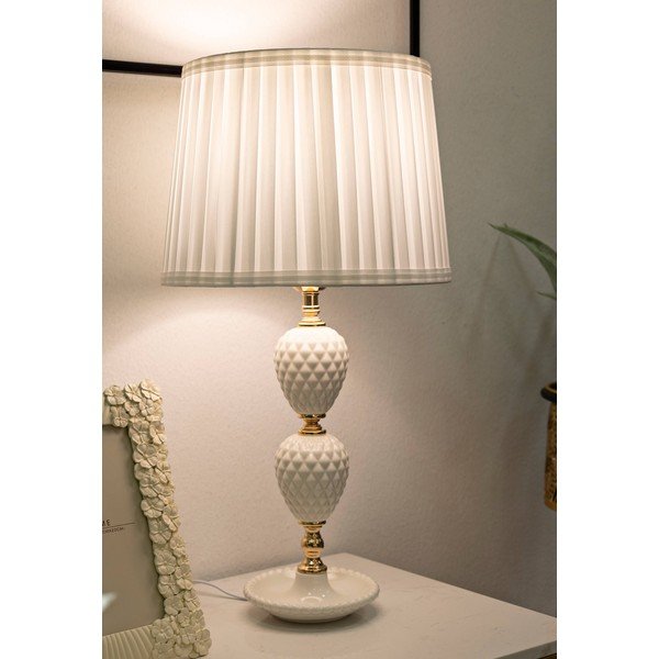 Бяла настолна лампа с текстилен абажур (височина 57 cm) Torre – Mauro Ferretti-image-1