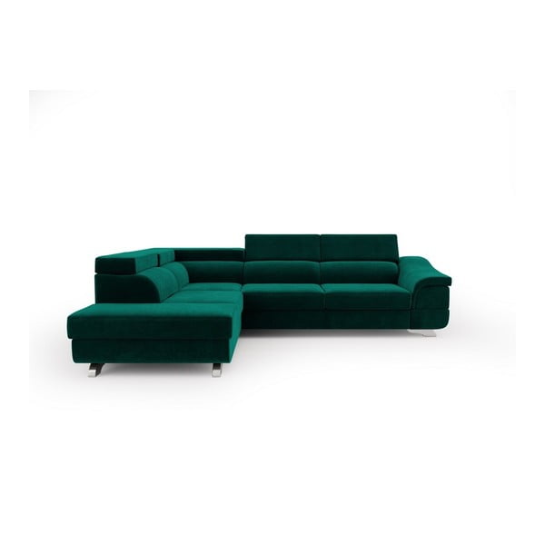Бутилково зелен ъглов разтегателен диван с кадифена тапицерия Apollon, ляв ъгъл - Windsor & Co Sofas