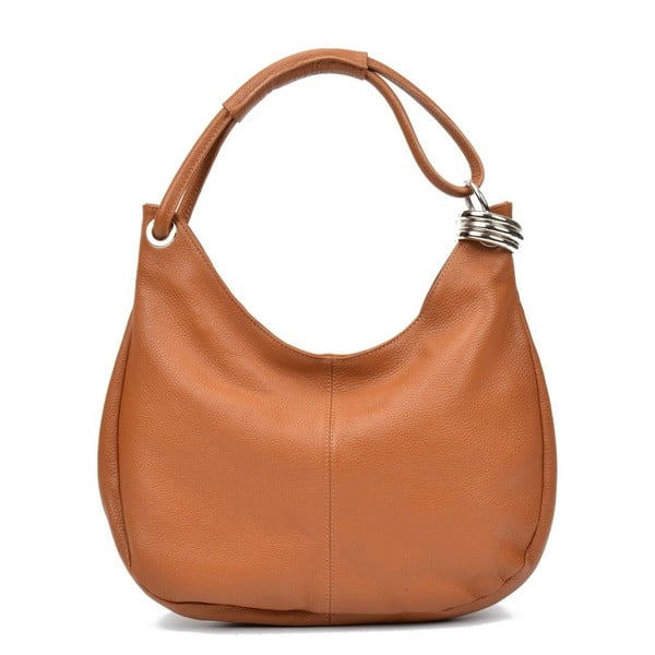 Кафява кожена чанта Mona в цвят коняк - Carla Ferreri