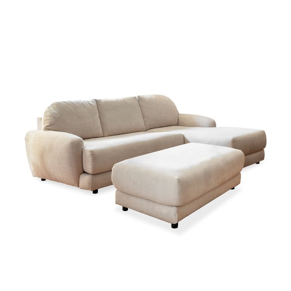 Кремав ъглов разтегателен диван (десен ъгъл) с подложка за крака Comfy Claude - Miuform