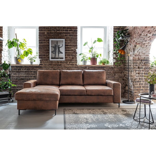 Винтидж кафяв кожен разтегателен диван, ляв ъгъл Lofty Lilly - Miuform-image-1