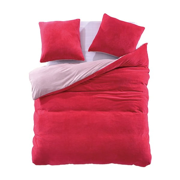 Червено спално бельо от микрофибър за двойно легло Furry, 200 x 200 cm - DecoKing