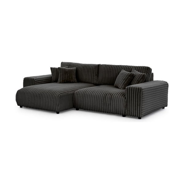 Тъмносив разтегателен ъглов диван от рипсено кадифе с място за съхранение (ляв ъгъл) Sarina – Ropez