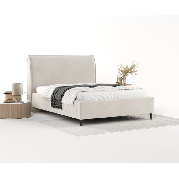 Кремаво тапицирано двойно легло с място за съхранение с включена подматрачна рамка 160x200 cm Shell – Maison de Rêve-image-2