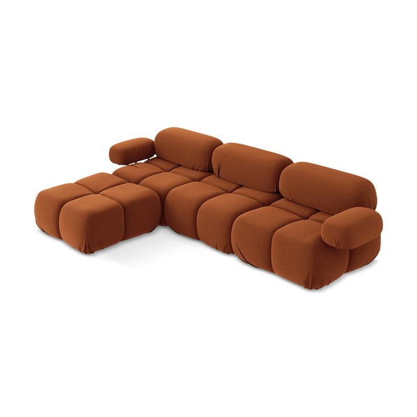 Оранжев кадифен модулен ъглов диван Lokua – Makamii-image-1