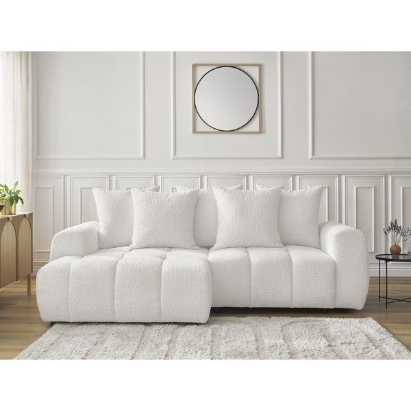 Бял  разтегателен ъглов диван с място за съхранение от букле (ляв ъгъл) Roxelane – Bobochic Paris-image-1