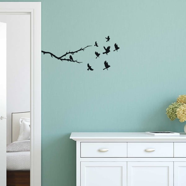 Декоративен стикер за стена във формата на клон и птици, 50 x 22 cm - Unknown