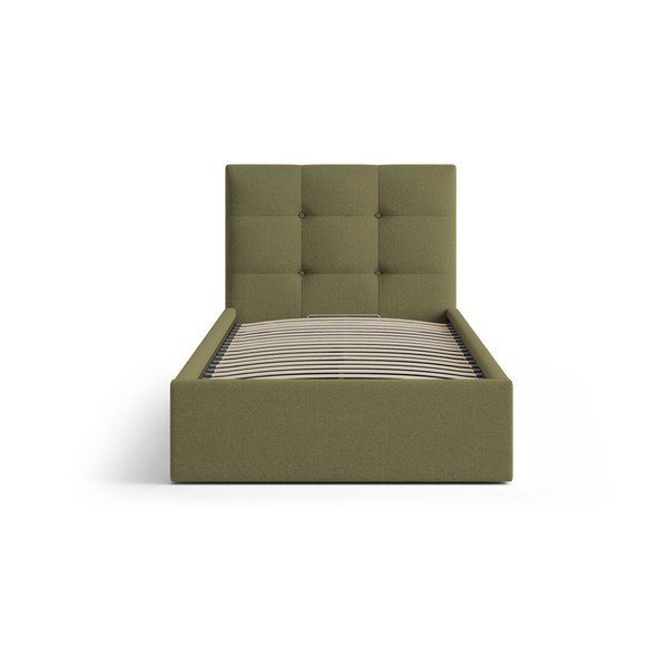 Зелено единично легло 90x200 cm тапицирано с място за съхранение с включена подматрачна рамка Phaedra – Micadoni -image-3