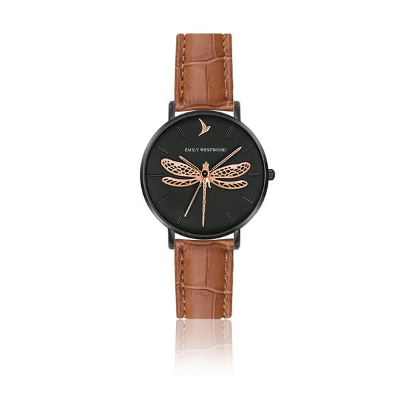Дамски часовник с каишка от естествена кожа в кафяво Fly - Emily Westwood