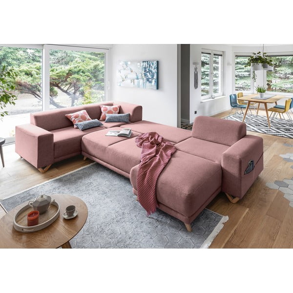 Розов разтегателен/с място за съхранение ъглов диван (ляв ъгъл/U форма) Classy Sophie – Miuform-image-4
