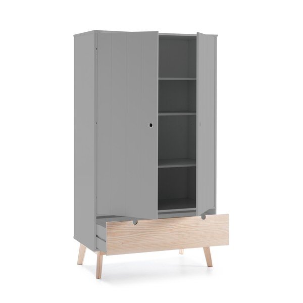 Сив детски гардероб с крака от борова дървесина Kiara - Marckeric-image-3