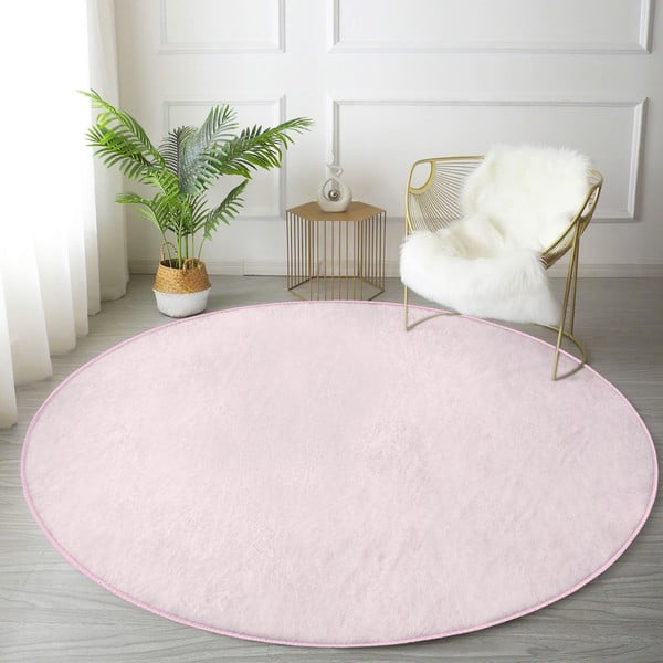 Светлорозов кръгъл килим подходящ за пране и за прахосмукачки роботи ø 100 cm Comfort – Mila Home-image-1