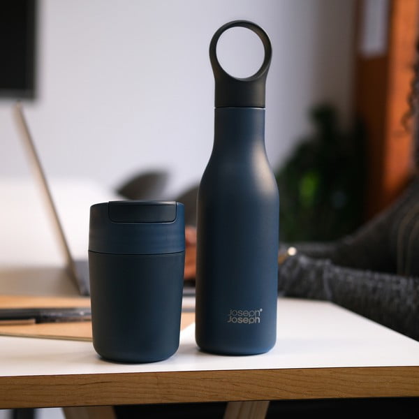 Тъмно синя бутилка от неръждаема стомана за пътуване 500 ml Loop - Joseph Joseph-image-3