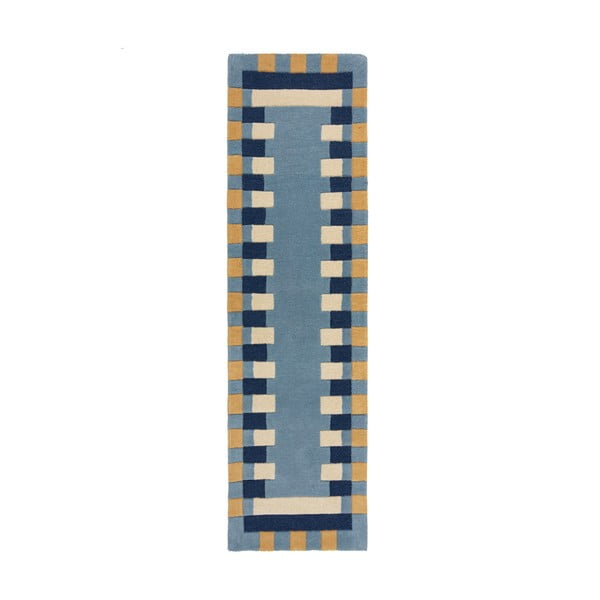 Синя ръчно изработена вълнена пътека 60x230 cm Kai Wool Border – Flair Rugs