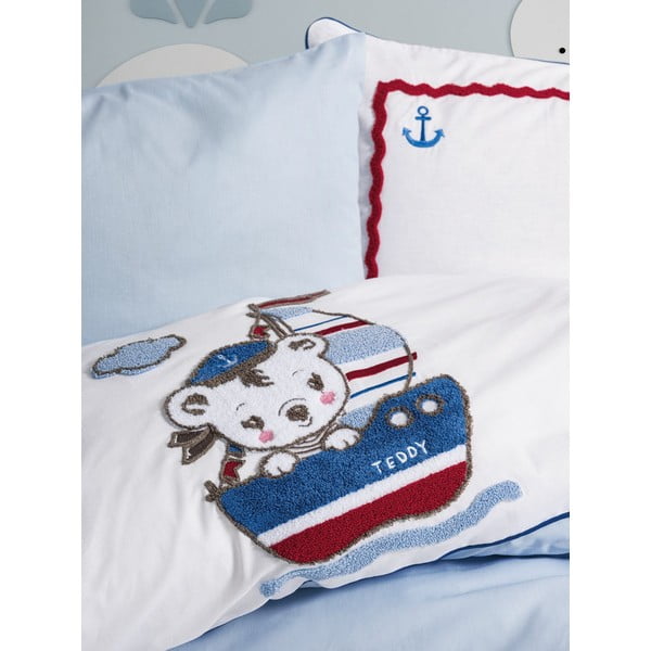 Бяло-синьо памучно детско спално бельо  с включен долен чаршаф, 4 части 100x150 cm Miniyo – Mijolnir-image-2