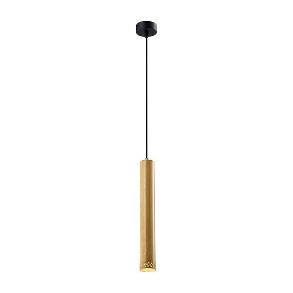 Черна висяща лампа с дървен абажур ø 7 cm Tubo - Candellux Lighting