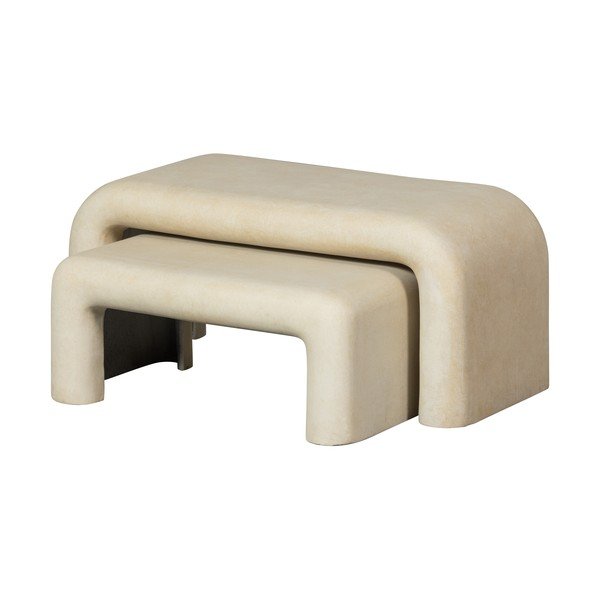 Кремави масички за кафе в комплект от 2 бр. от декор от камък 42x92 cm Stani – WOOOD