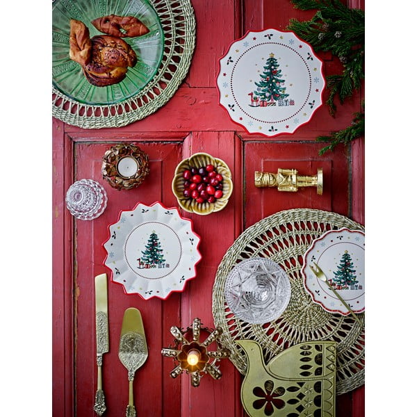 Червено-кремава керамична чиния за сервиране с коледен мотив ø 17 cm Naive – Bloomingville-image-1