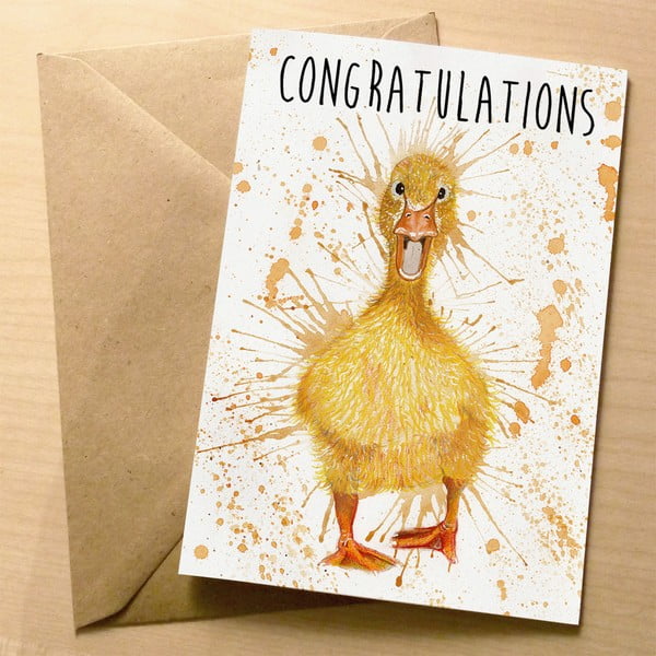 Přáníčko Wraptious Splatter Duck Congrats