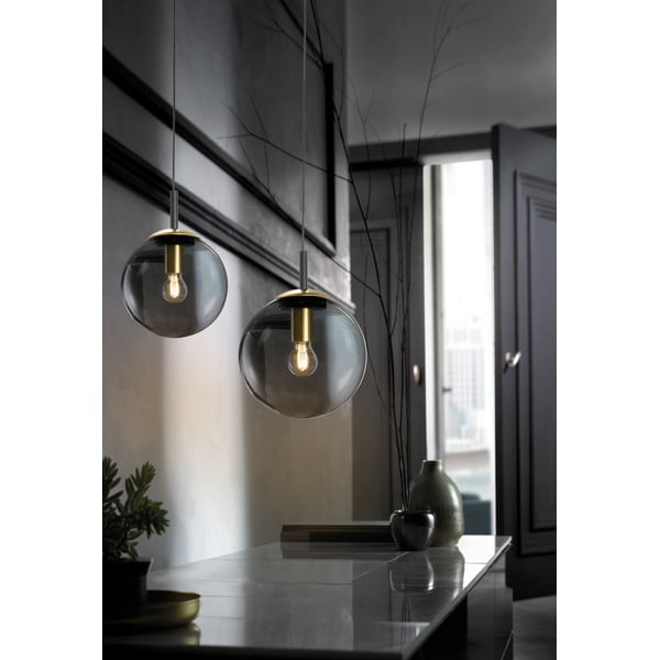 Черно висящо осветително тял със стъклен абажур Dini – Fischer & Honsel-image-2