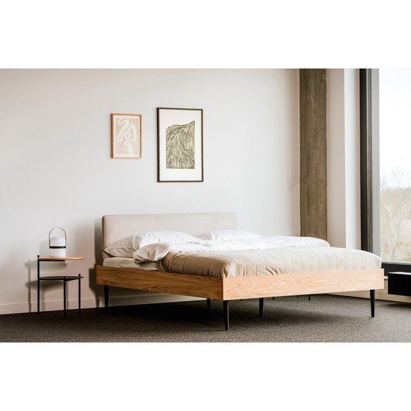 Двойно легло 160x200 cm тапицирано/ПДЧ от декор от дъб  с включена подматрачна рамка в естествен цвят Streiko – noo.ma-image-1