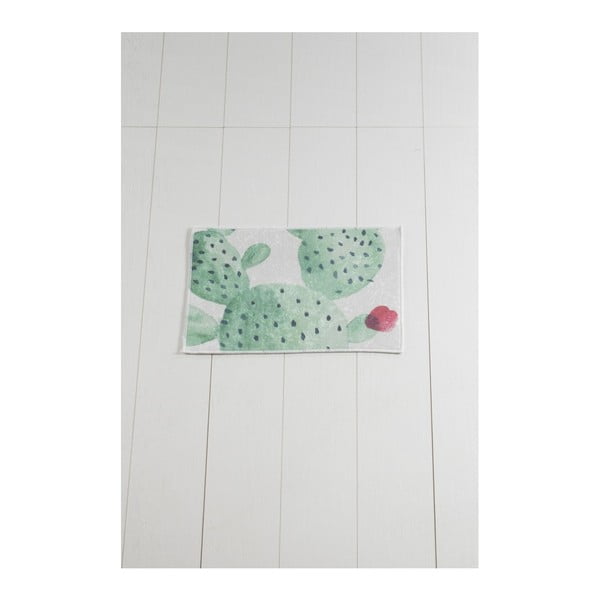 Изтривалка за баня Tropica Cactus II, бяло-зелена, 60 x 40 cm - Foutastic