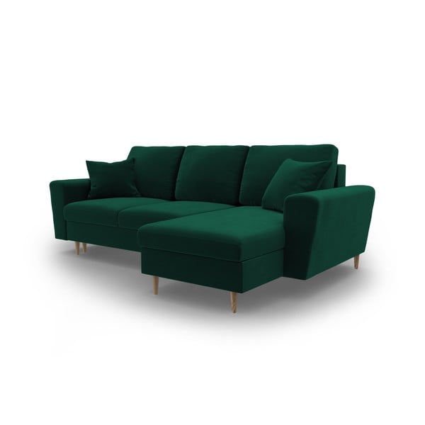 Зелен кадифен разтегателен ъглов диван с място за съхранение Kyoto – Cosmopolitan Design-image-4