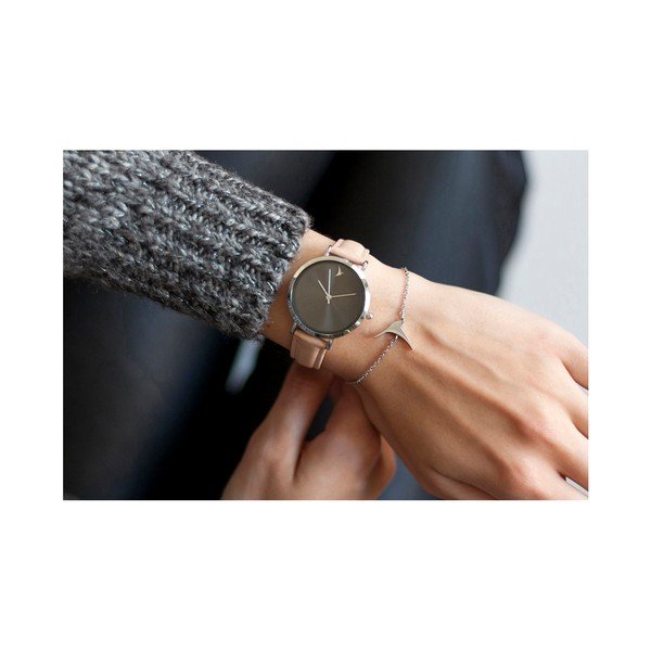 Dámské hodinky s béžovým páskem z pravé kůže Emily Westwood Black-image-1