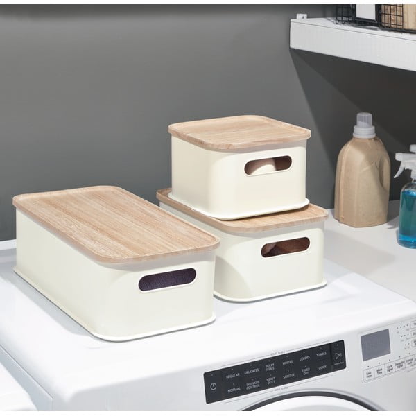 Бяла кутия за съхранение с капак, изработена от пауловния Дърво с дръжки, 21,3 x 43 cm Eco - iDesign-image-1