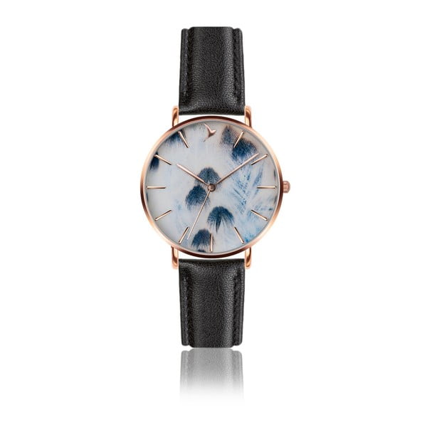 Dámské hodinky s černým páskem z pravé kůže Emily Westwood Mosaz