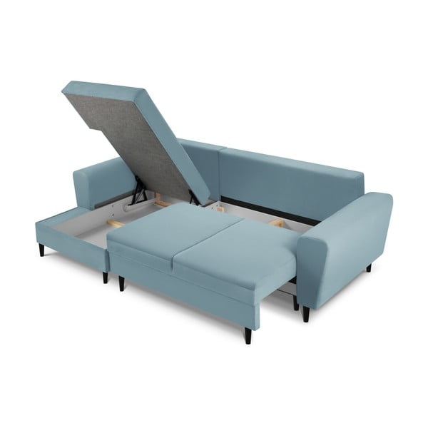 Светлосин разтегателен ъглов диван с място за съхранение от рипсено кадифе (ляв ъгъл) Kyoto – Cosmopolitan Design-image-3